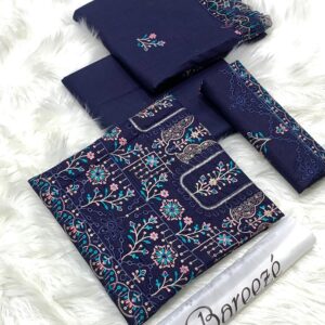 BAREEZE | Lawn Embroidered 3pc | Midnight Navy & Electric Flora