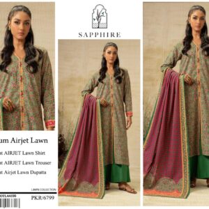 Sapphire | Lawn 3pc | Forest Green & Plum Arabesque