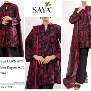 SAYA | Lawn 3pc | Charcoal Black & Crimson Foliage