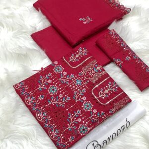 BAREEZE | Lawn Embroidered 3pc | Maroon Berry & Aqua Twirl